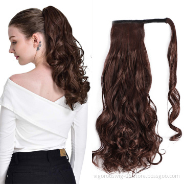 Vigorous 18" Curly Wrap Around Pony Tail Hairpiece Wavy Clip In Human Woman Hair Synthetic Magic Paste Ponytail Hair Extensions